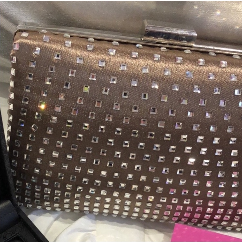 Champagne Satin Neutral Crystal Evening Clutch,NWT-Boutique